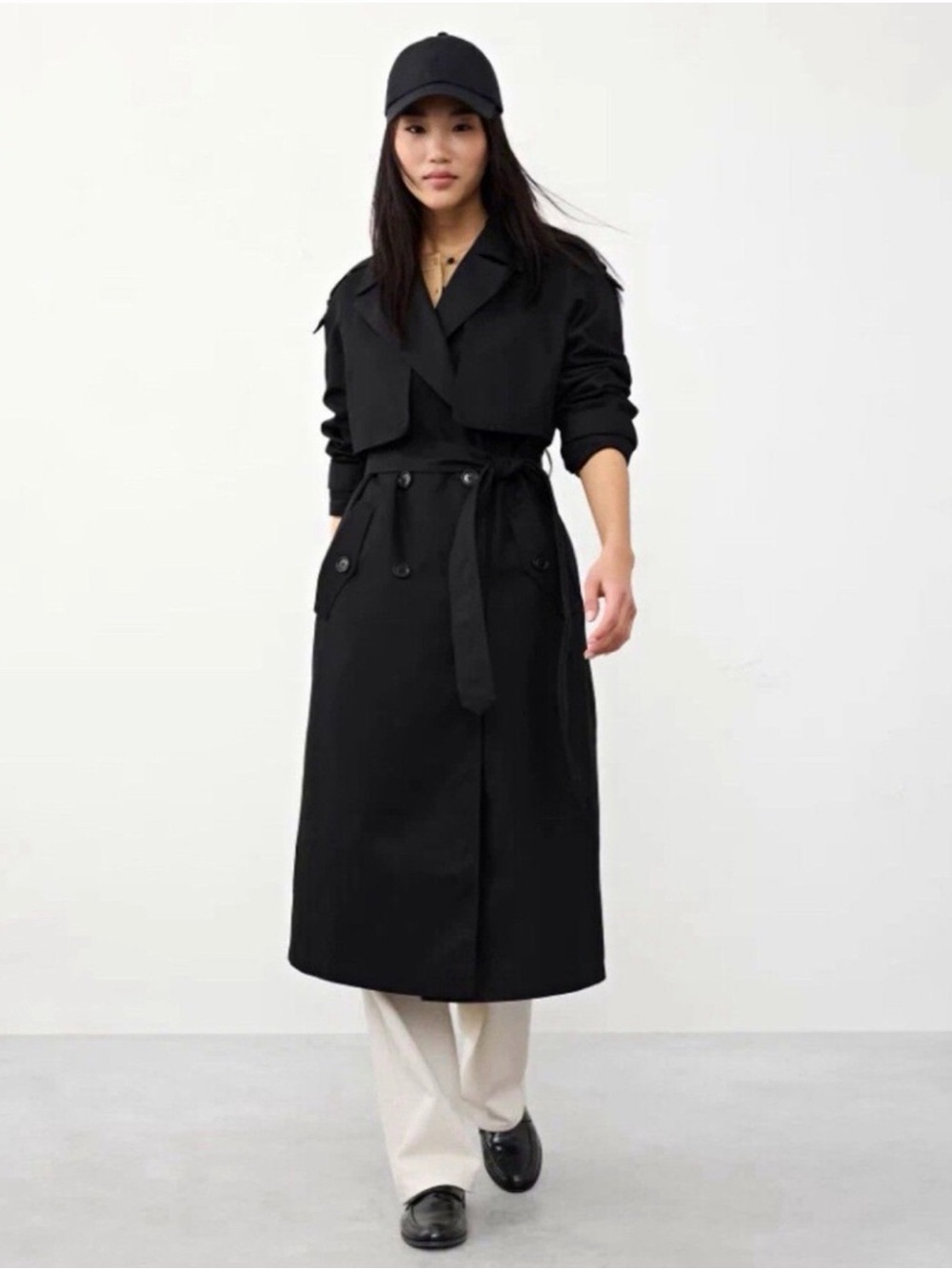 Banana Republic Black Long Trench Coat with Belt